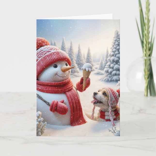 Christmas Snowman With Ice Cream Cone Card (Front)