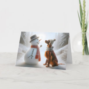 Christmas Snowman With Irish Setter Dog Card