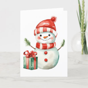 Christmas Snowman with Pine Tree Arms BLANK  Holiday Card