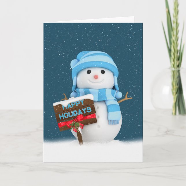 Christmas Snowman with Sign Holiday Card (Front)
