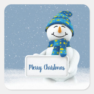 Christmas Snowman with Sign Square Sticker