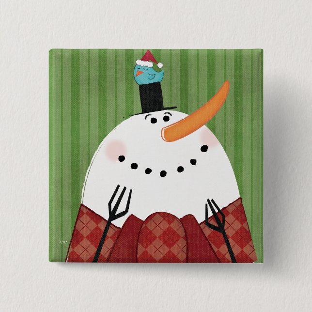 Christmas Snowman with Singing Bird 15 Cm Square Badge (Front)