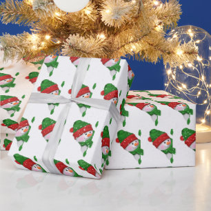 Christmas snowman with snowflakes wrapping paper