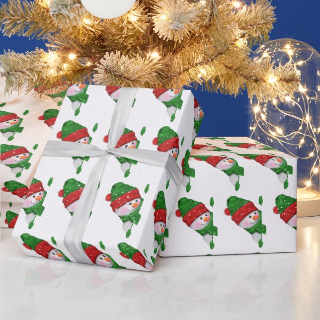 Christmas snowman with snowflakes wrapping paper (Holidays)
