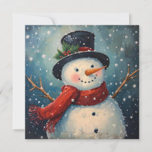 Christmas Snowman with Vintage Hat and Scarf Holiday Card