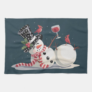 Christmas Snowman With Wine Gift Xmas Drinking Tea Towel