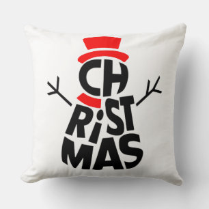Christmas Snowman Word Art Cushion