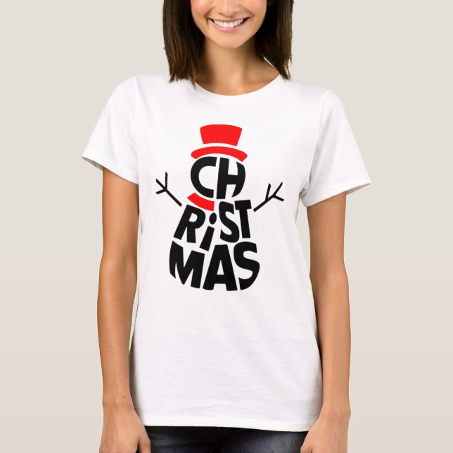 Christmas Snowman Word Art  T-Shirt (Front)