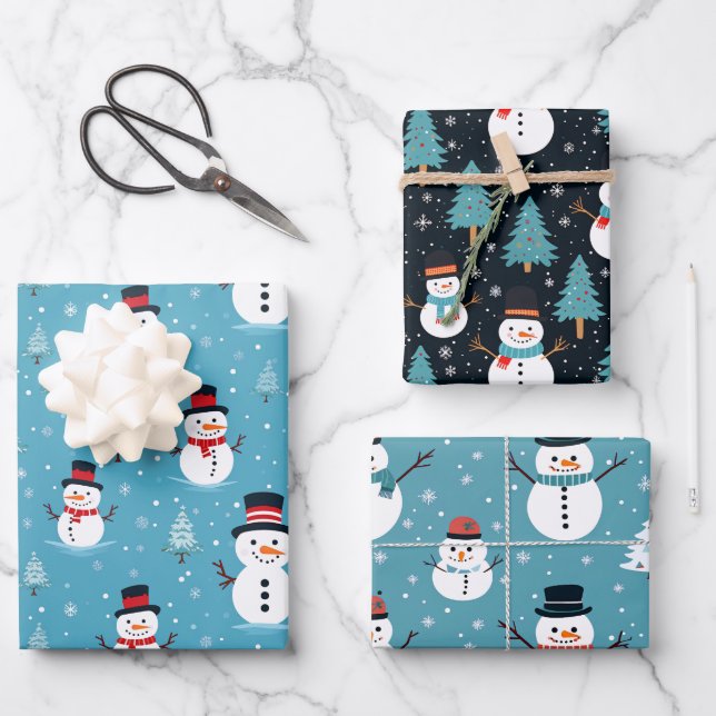 Christmas Snowman Wrapping Paper (Front)