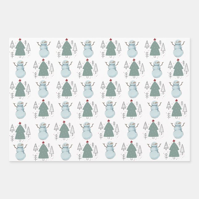 Christmas Snowman Wrapping Paper Sheet (Front)
