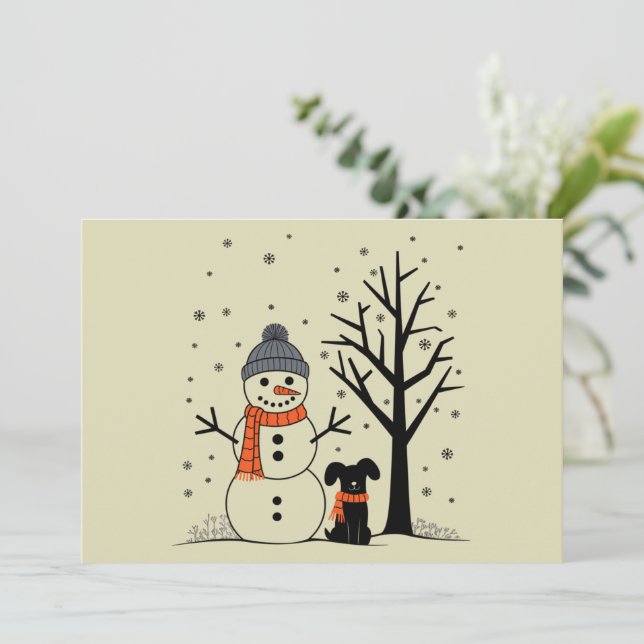 Christmas Snowman Xmas Dog Winter Holiday Card (Standing Front)