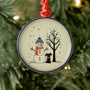 Christmas Snowman Xmas Dog Winter Metal Ornament