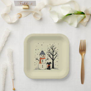 Christmas Snowman Xmas Dog Winter Paper Plate