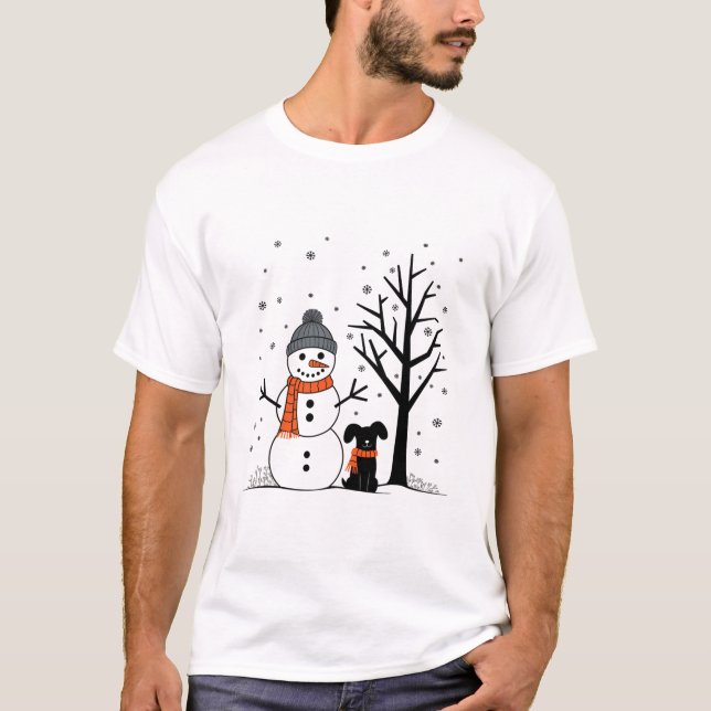 Christmas Snowman Xmas Dog Winter T-Shirt (Front)