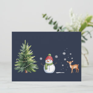 Christmas Snowman Xmas Tree Reindeer Winter Season Holiday Card