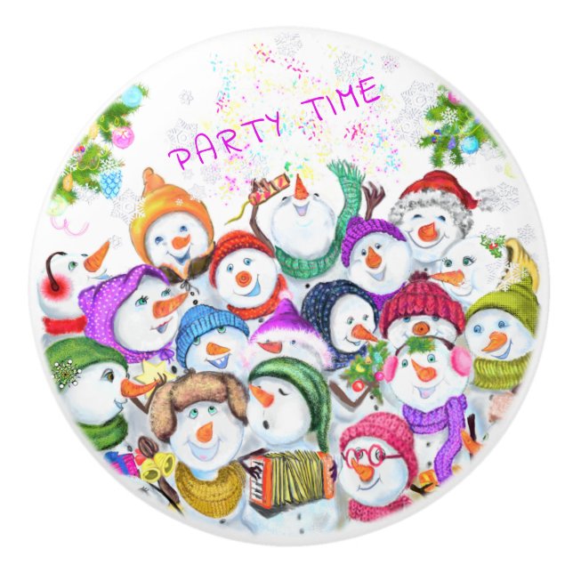 Christmas Snowmans Ceramic Knob (Front)