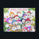 Christmas Snowmans Doormat<br><div class="desc">Christmas Doormats with Happy Snowmans Merry Christmas Party Funny Drawing Snowman Celebration Doormat - or Choose / Add Your Unique Text / Font / Colour - Make Your Special Christmas Gift - Resize and move or remove and add elements / image with Customisation tool ! - Drawing and Design by...</div>