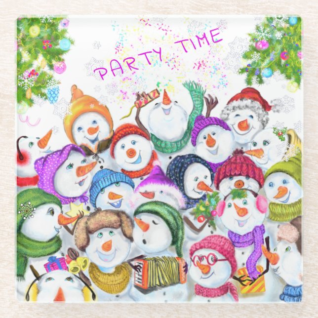Christmas Snowmans Glass Coaster (Front)