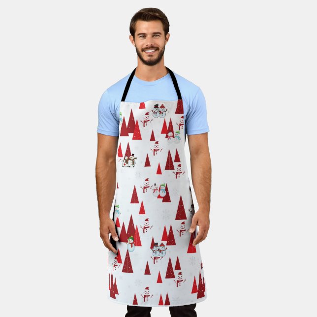 Christmas Snowmen and Trees Apron (Worn)