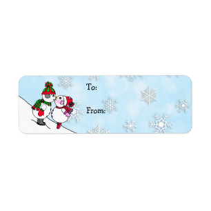 Christmas Snowmen and Woman Kissing and From Return Address Label