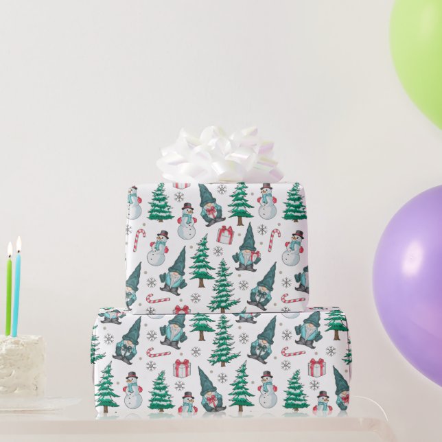 Christmas Snowmen Gnomes Candy Canes Gifts Wrapping Paper (Party Gifts)
