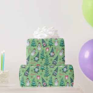 Christmas Snowmen Gnomes Candy Canes Gifts Wrapping Paper