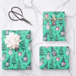 Christmas Snowmen Gnomes Candy Canes Gifts Wrapping Paper Sheet