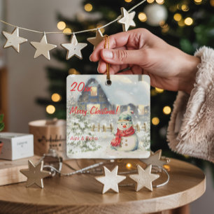  Christmas snowmen house Metal Square Ornament