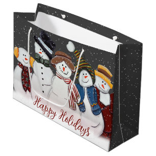 Christmas Snowmen In Snowflakes Large Gift Bag