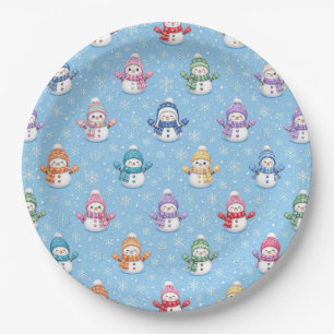 Christmas Snowmen in Snowflakes Paper Plate