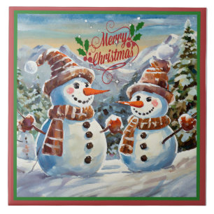 Christmas Snowmen, Merry Christmas, Ceramic Tile
