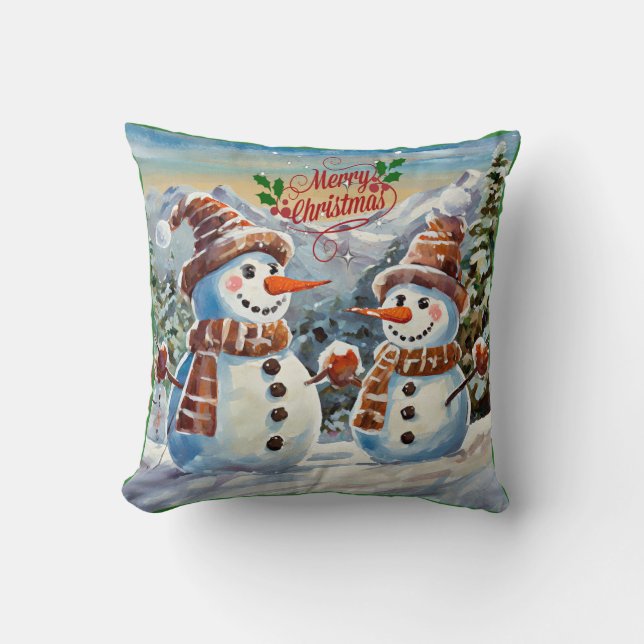 Christmas Snowmen, Merry Christmas, Cushion (Front)