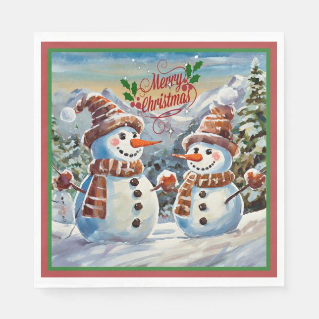 Christmas Snowmen, Merry Christmas, Napkin (Front)