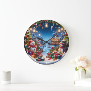 Christmas Snowmen, Ornaments Holiday Decorations Large Clock