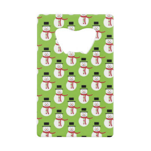 Christmas Snowmen Pattern Credit Card Bottle Opene