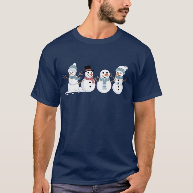 Christmas Snowmen Row Xmas Winter Holiday Season T-Shirt (Front)