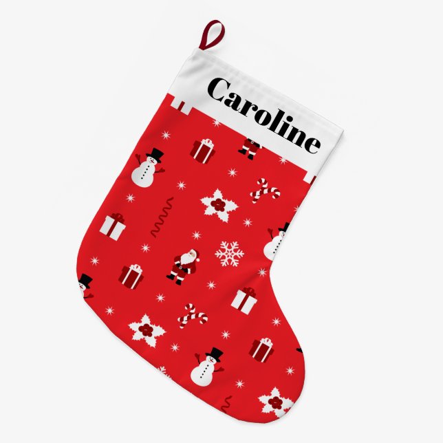 Christmas Snowmen Santas Personalised Large Stocking (Front (Hanging))