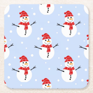 Christmas Snowmen Square Paper Coaster