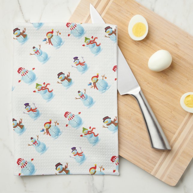 Christmas Snowmen Tea Towel (Quarter Fold)