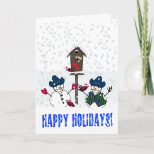 Christmas Snowmen with Cowboy Hats Holiday Card