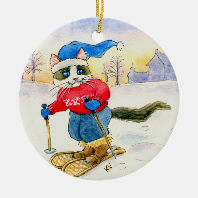 Christmas Snowshoe Cat Winter ornament (Front)
