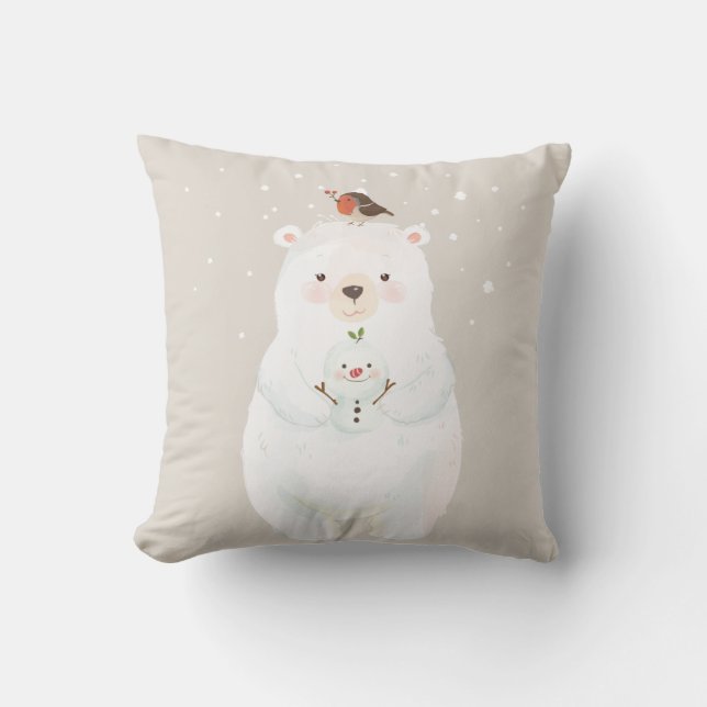 Christmas Snowy Bear Hugs Cushion (Front)