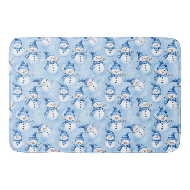 Christmas Snowy Blue Bath Mat (Front)