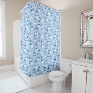 Christmas Snowy Blue Shower Curtain