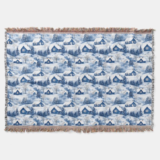 Christmas Snowy Blue Throw Blanket (Front)