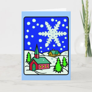 Christmas Snowy Church Scene Greeting Card