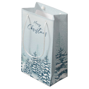 Christmas snowy fir forest small gift bag