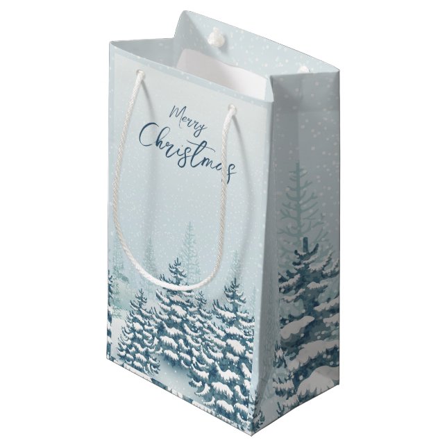 Christmas snowy fir forest small gift bag (Front Angled)