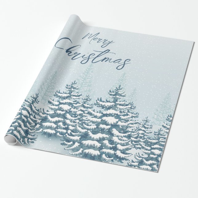 Christmas snowy fir forest wrapping paper (Unrolled)