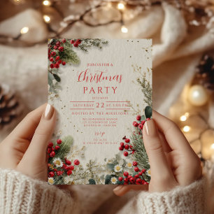 Christmas Snowy Greenery and Berries Invitation
